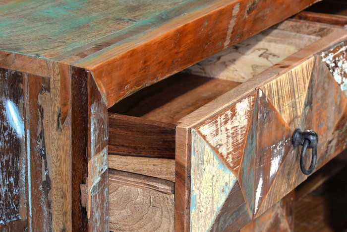 GINER Y COLOMER Cómoda de madera reciclada multicolor con puertas talladas